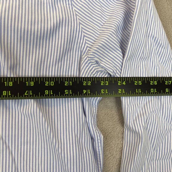 Lacoste Mens Dress Shirt Size XL 17 Neck Classic Fit Long Sleeve Blue Striped Fo - Picture 4 of 12
